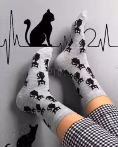 جوراب گربه ای طوسی ساقدار نخ پنبه فری سایز