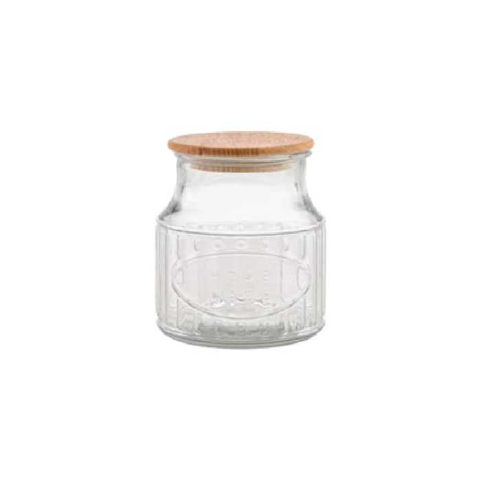 بانکه شیشه ای 800 میل درب چوبی لیمون