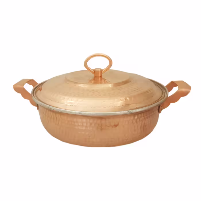 ماهیتابه مسی راسته چکشی  درب دار سایز سه  کد zh157-3