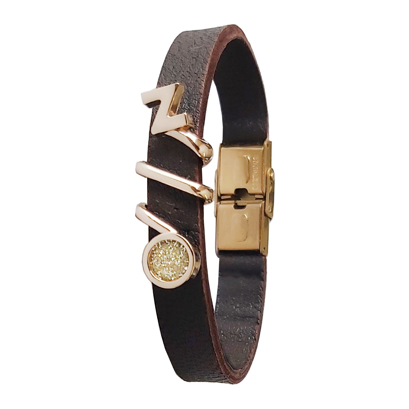 دستبند چرم دستساز  چرم طبیعی درجه یک قهوه ای تیره. پلاک استیل رنگ ثابت با آبکاری طلا  شیک