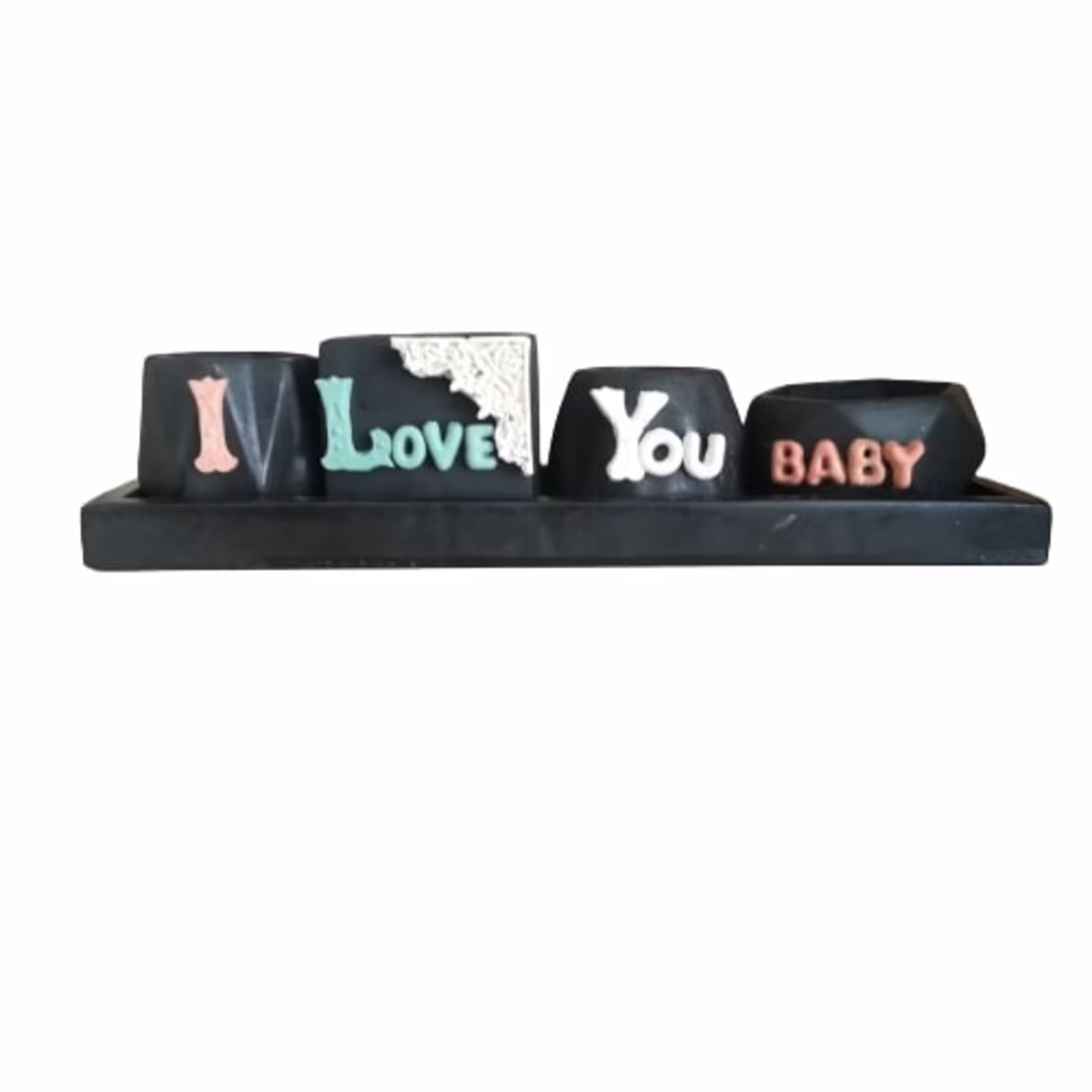 ست مینیاتوری بتنی چهار تکه همراه با سینی مدل مدل i love you baby
