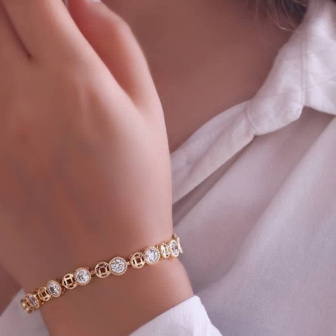 دستبند کد11701برند ژوپینگ xuping.نگین اتمی.آبکاری طلا .رنگ ثابت.ضدحساسیت