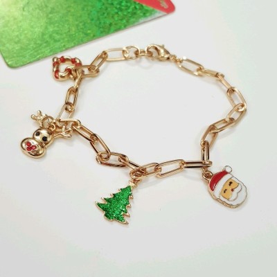 دستبند کارتیه طلایی ، طرح کریسمسی آویز دار ، فری سایز