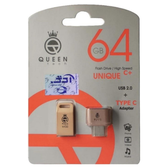 فلش مموری کوئین تک مدل Fact C-PLUS ظرفیت 64 گیگابایت به همراه مبدل USB2.0 Type C