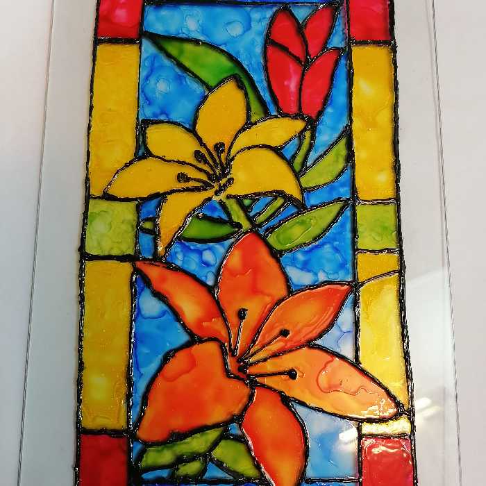 نقاشی گل روی شیشه ویترای (سایز آچار) 