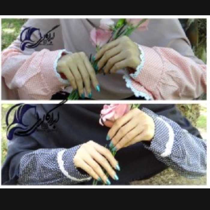 حراج یکعدد پک ساقدست یا آستینک تترون گیپوردوزی و دکمه شومیزی خور رنگبندی 