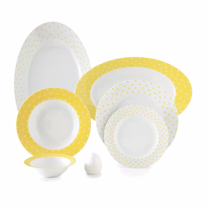 سرویس چینی زرین 6 نفره غذاخوری اسپاتی زرد (28 پارچه)