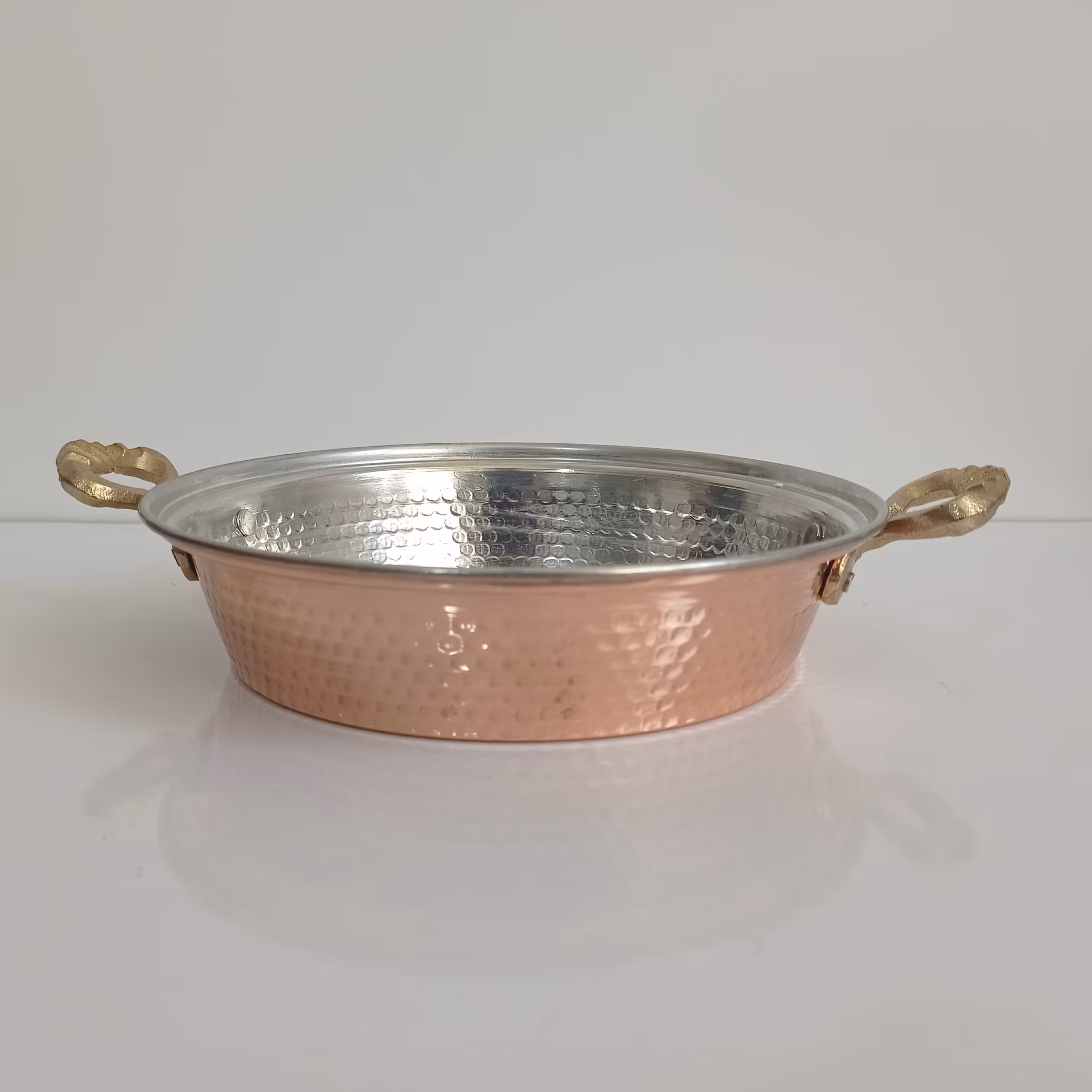 ماهیتابه مسی راسته دسته برنجی سایز یک نانو