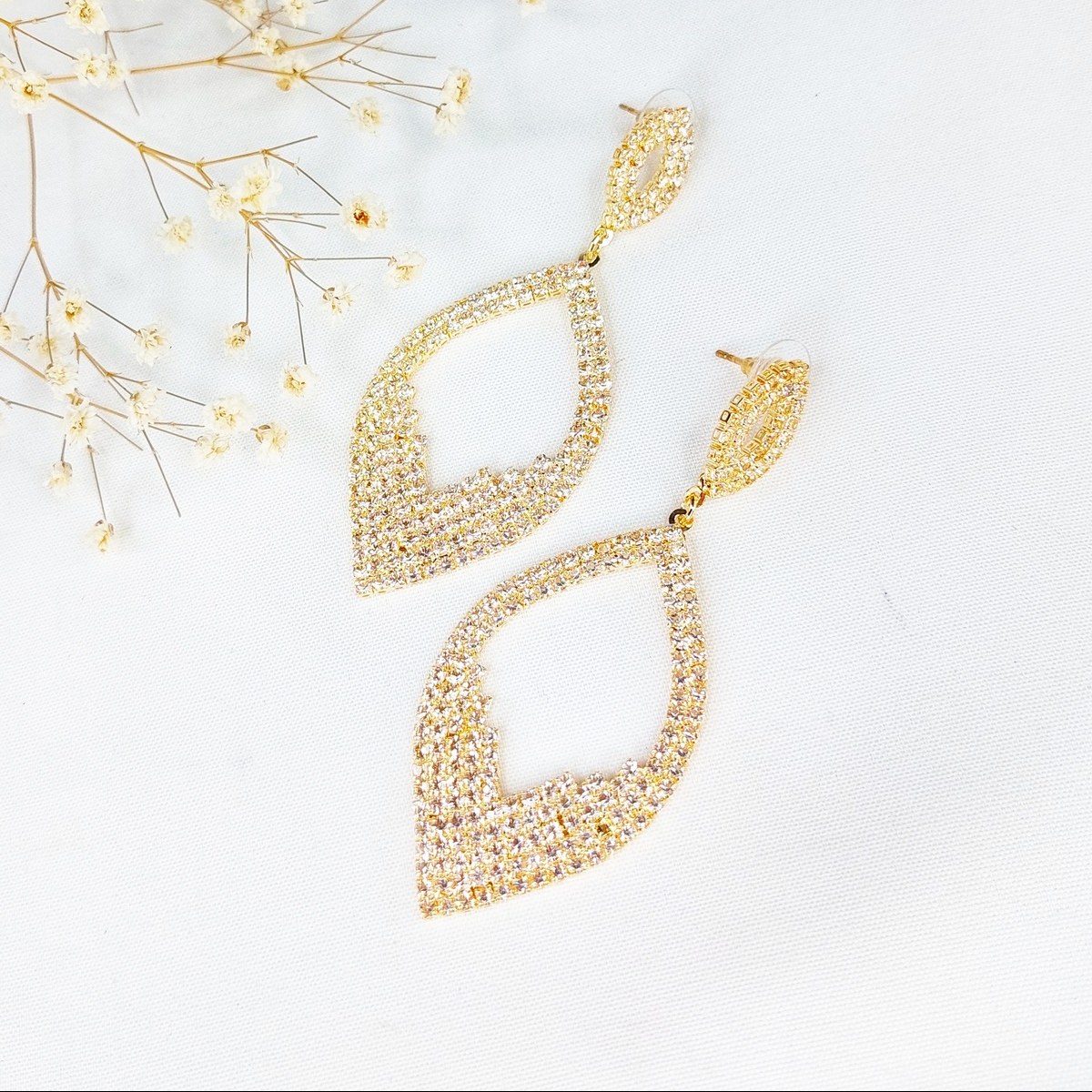 گوشواره آویز برگ با نگین اتمی طرح طلا کد 10998