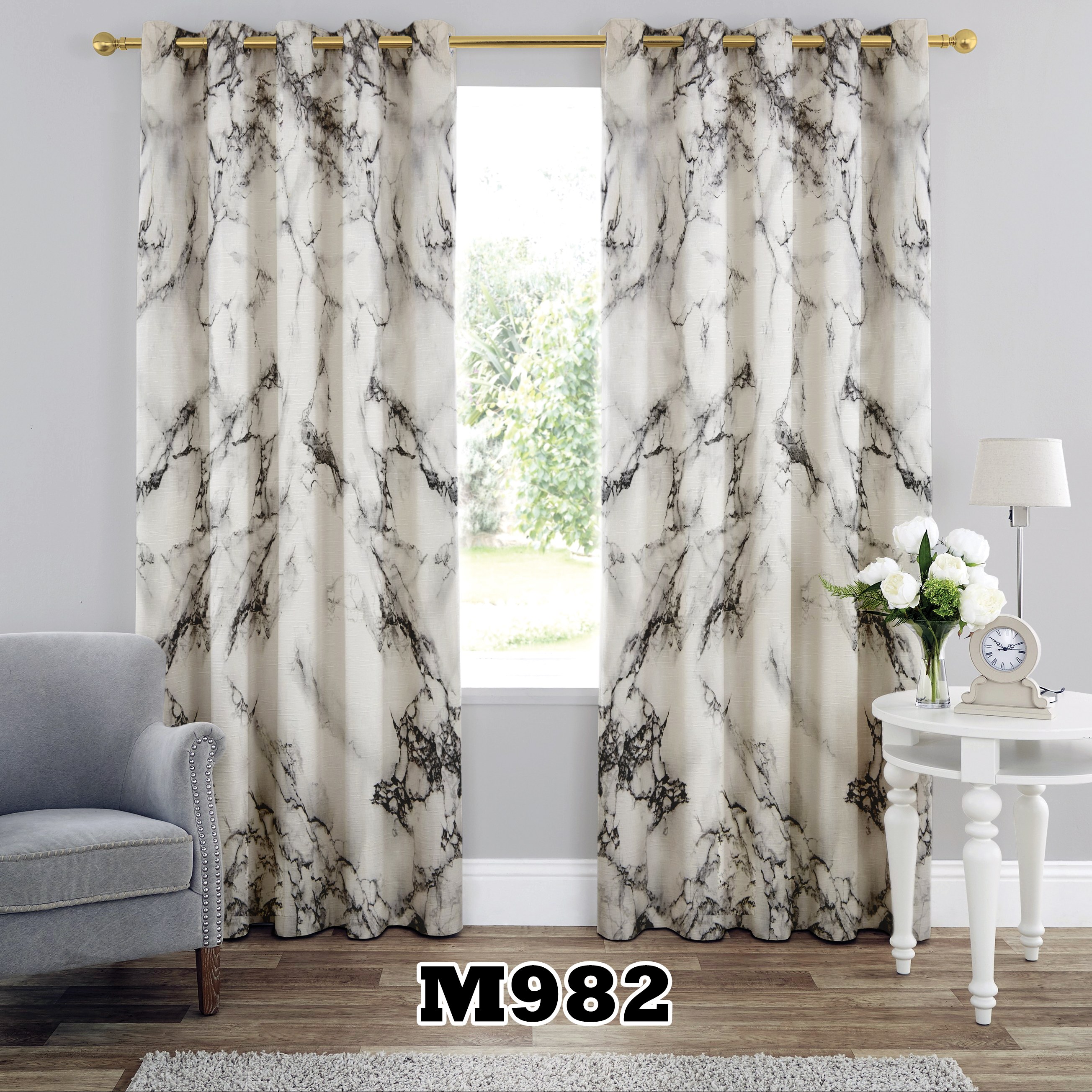 پرده چاپی طرح سنگ مرمر کد M982 تک قواره ارتفاع 300 عرض 140 سانت