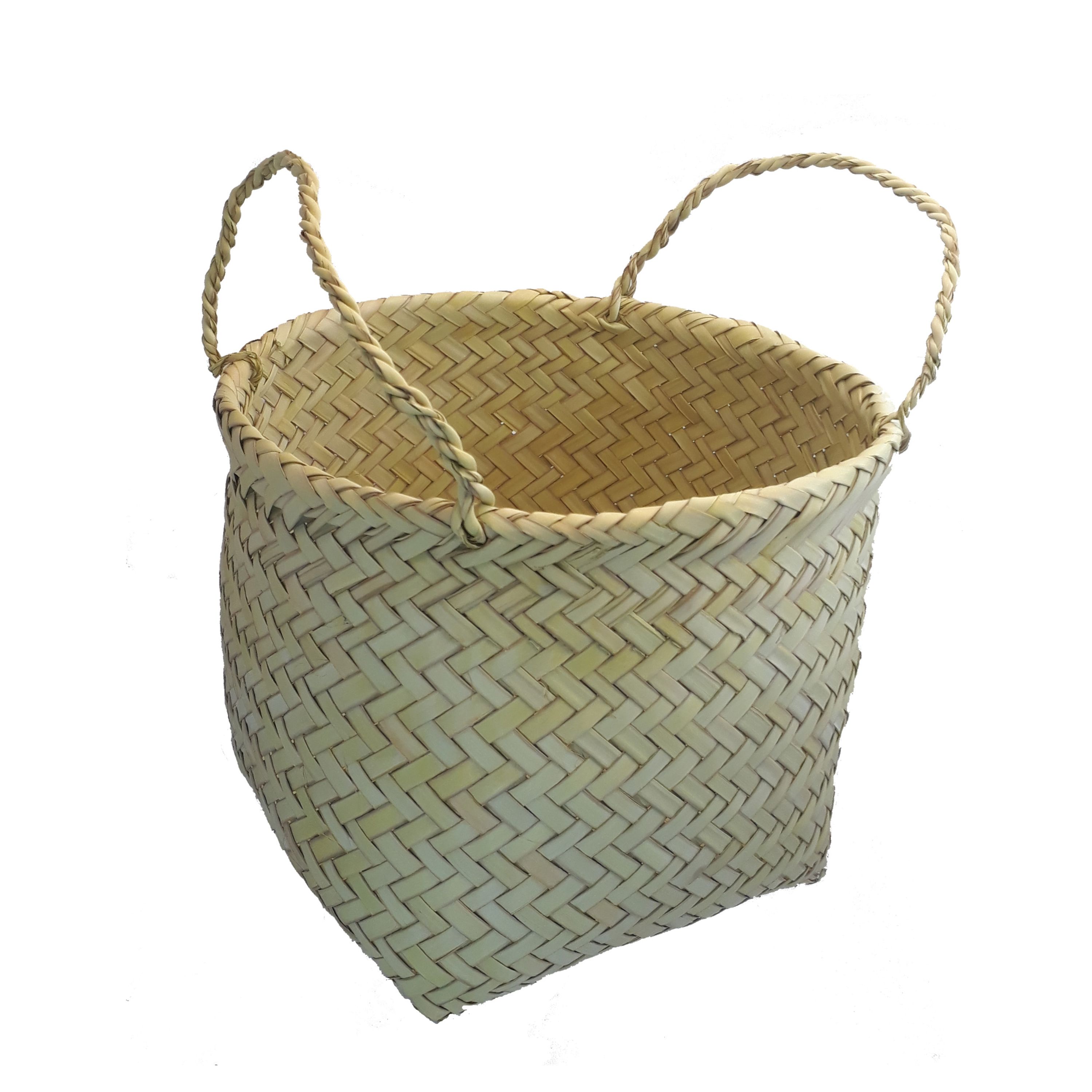 سبد حصیری استوانه ای متوسط (قطر دهانه و ارتفاع سبد حصیری حدود 23 سانت)