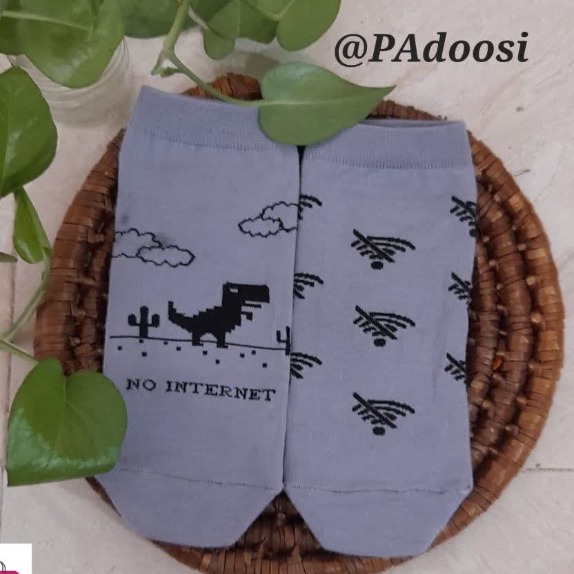 جوراب فانتزی دخترانه و زنانه مدل تابه تا، طرح دایناسور گوگل کروم، برند آرون، جنس نخ پنبه