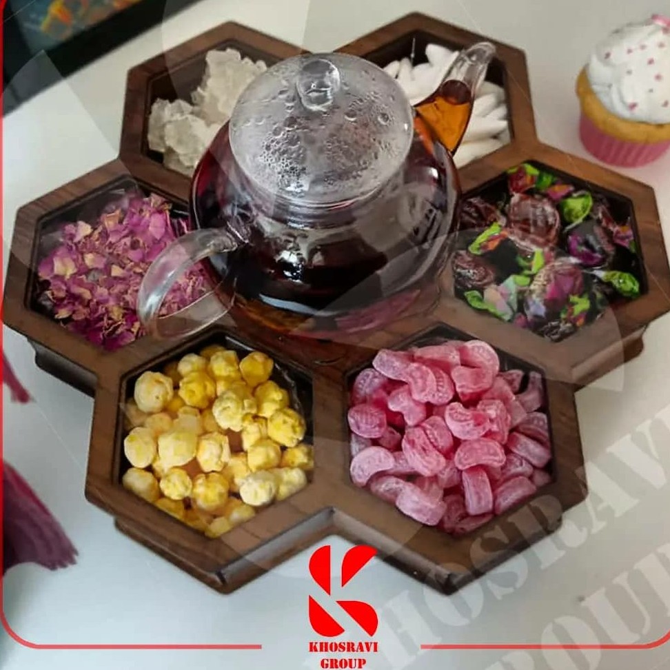 جعبه پذیرایی شش ضلعی قهوه ای 