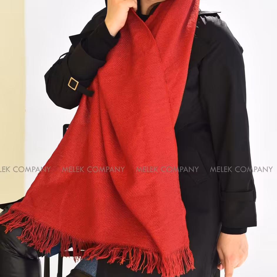 شال بافت پائیزه رنگ قرمز جنس بافت کد5029