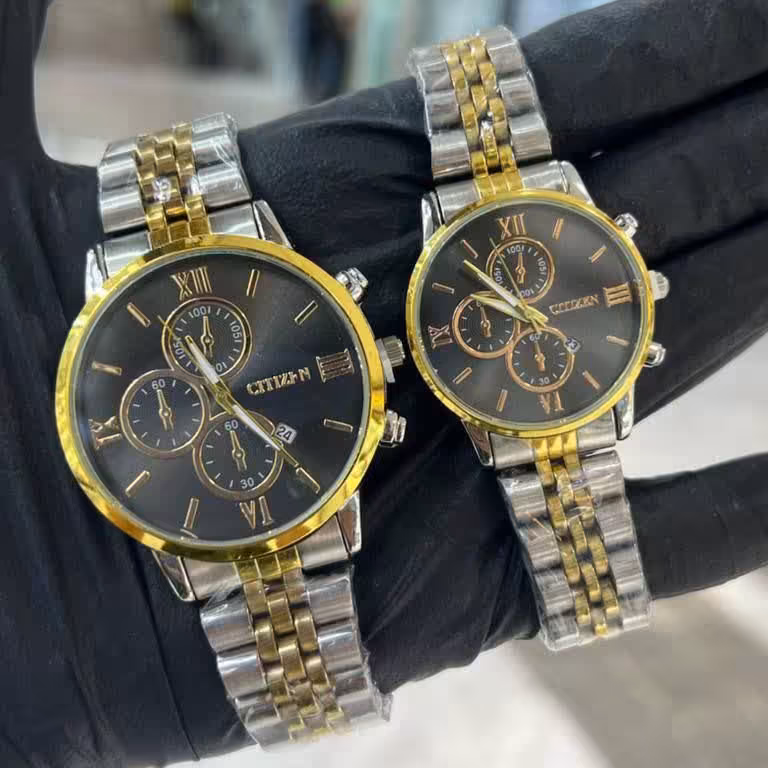 ساعت ست مردانه زنانه سیتیزن بند استیل بدنه استیل صفحه مشکی 6 ماه گارانتی