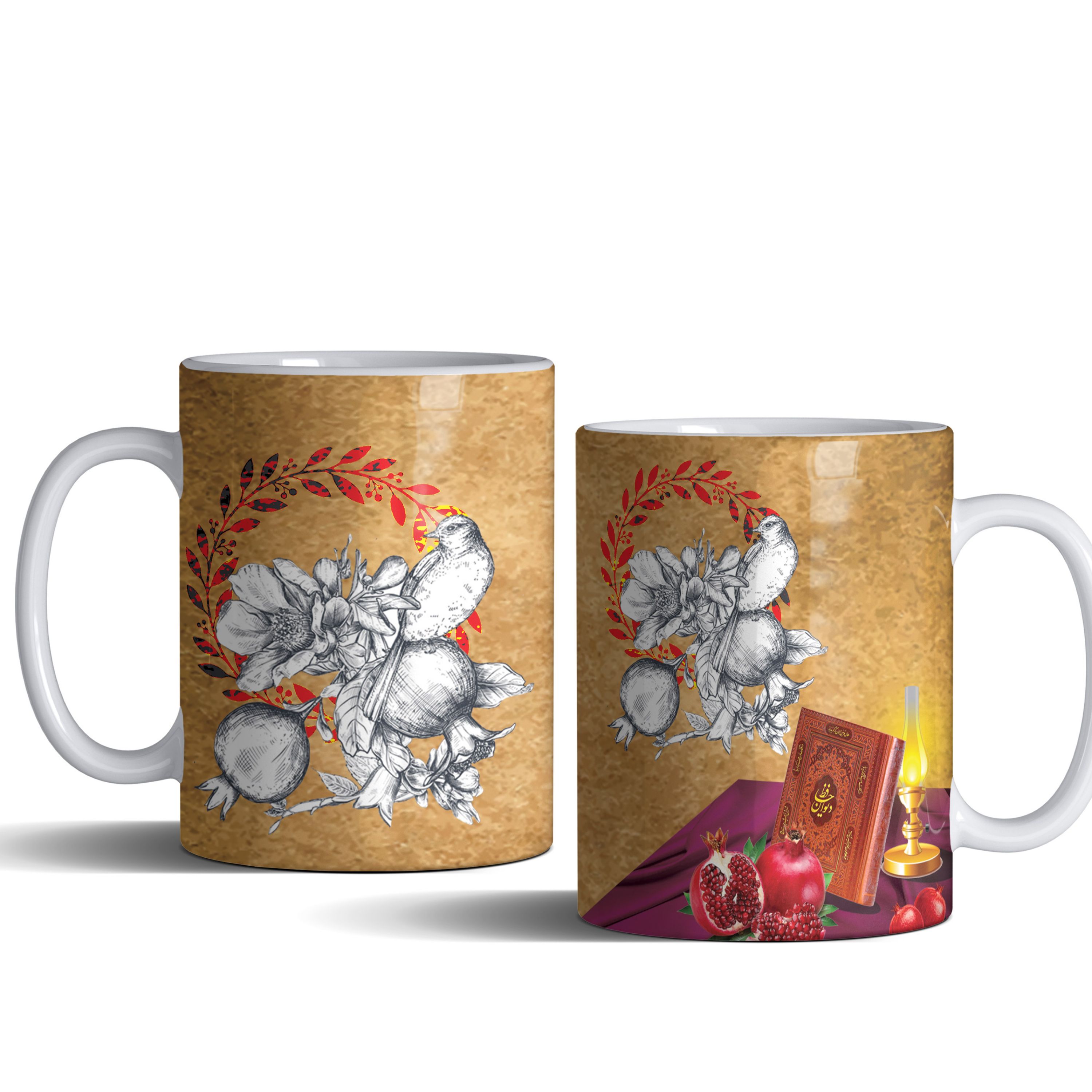 لیوان (ماگ) شب یلدا با طرح دیوان حافظ و انار