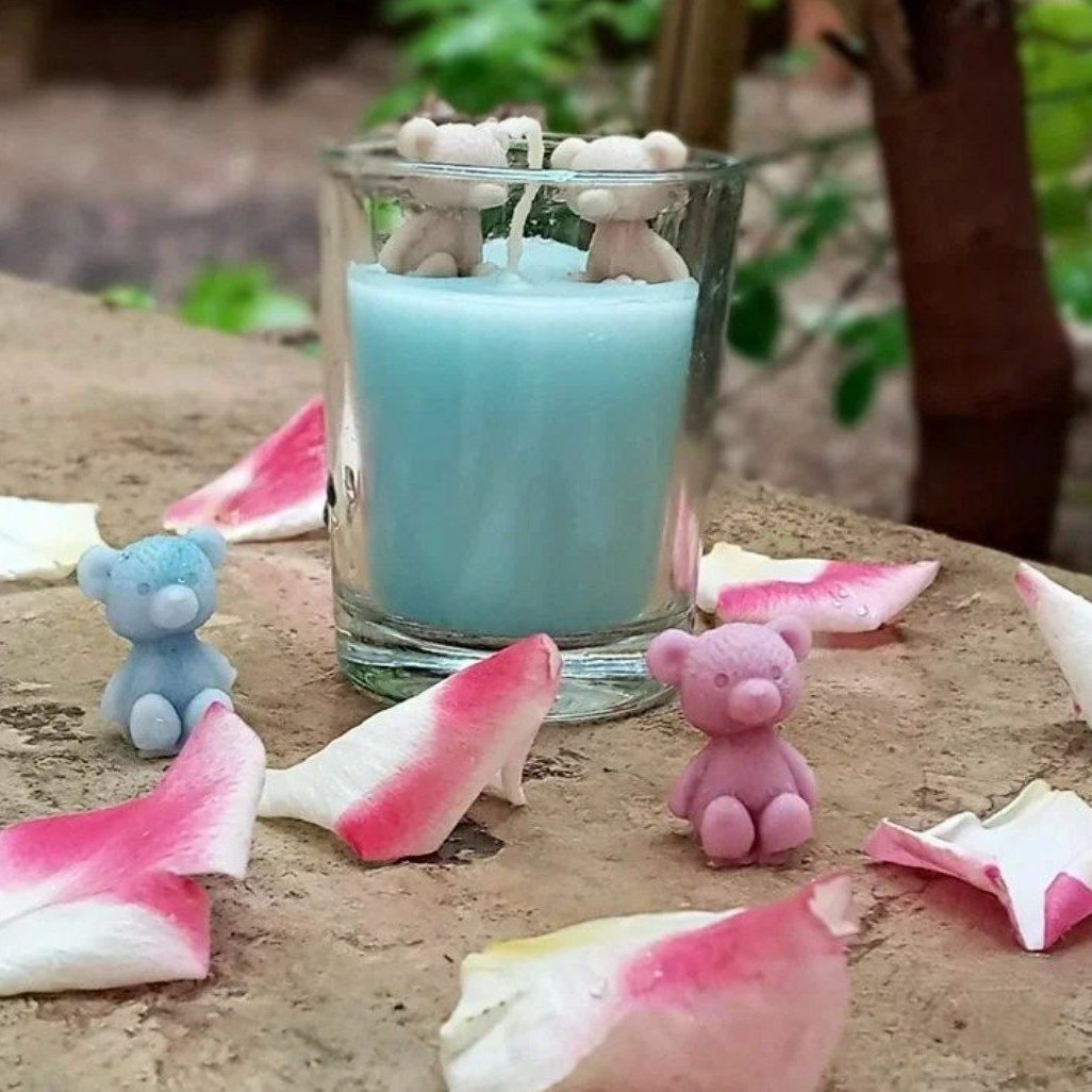 شمع شات شیشه ای طرح خرسی 