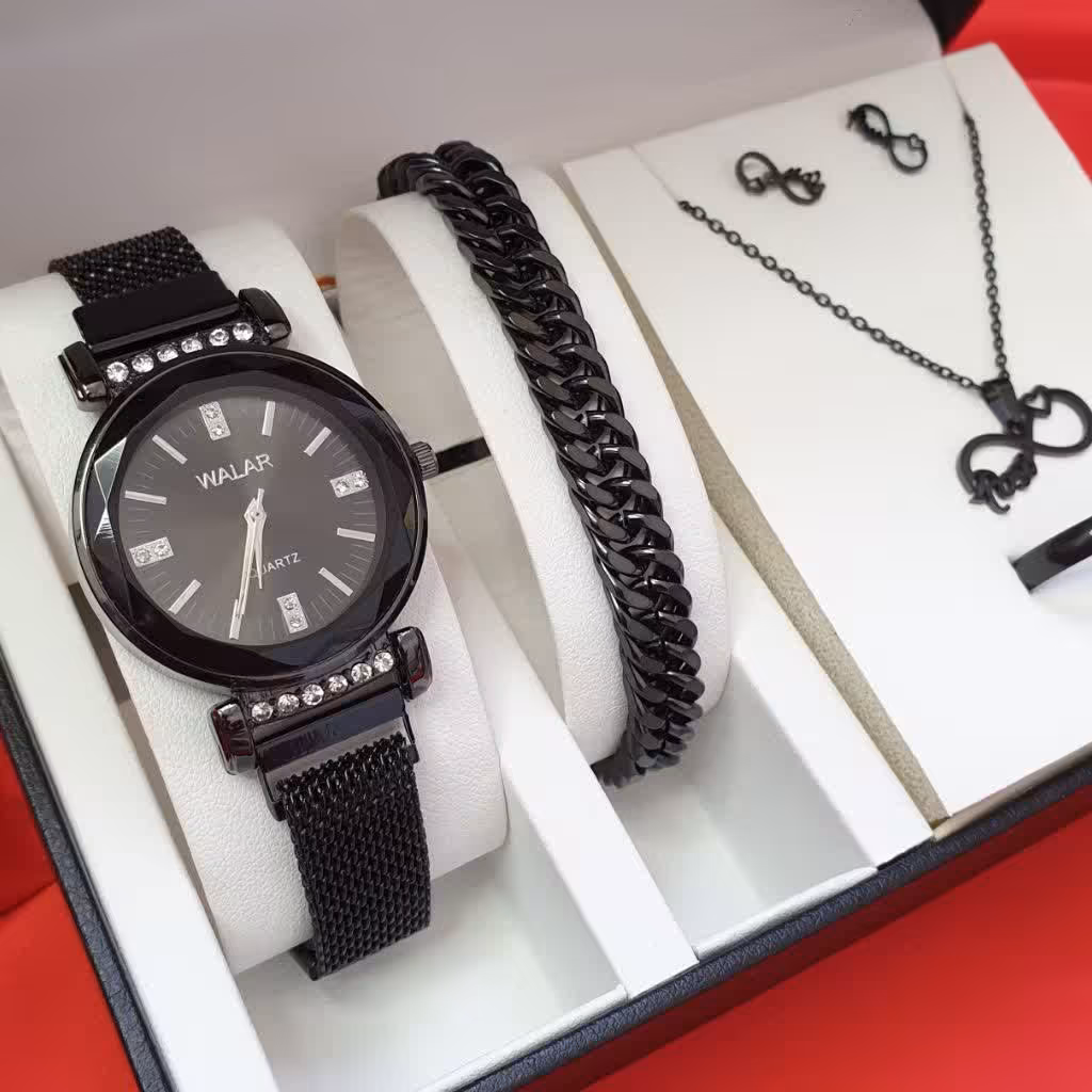 ساعت مچی والار مشکی رنگ همراه نیم ست led