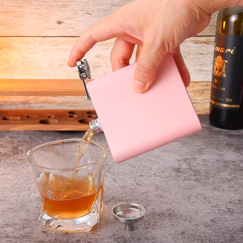 قمقمه کتابی استیل رنگ صورتی فلاسک مسافرتی حجم 180cc قمقمه کوهنوردی قمقمه جیبی