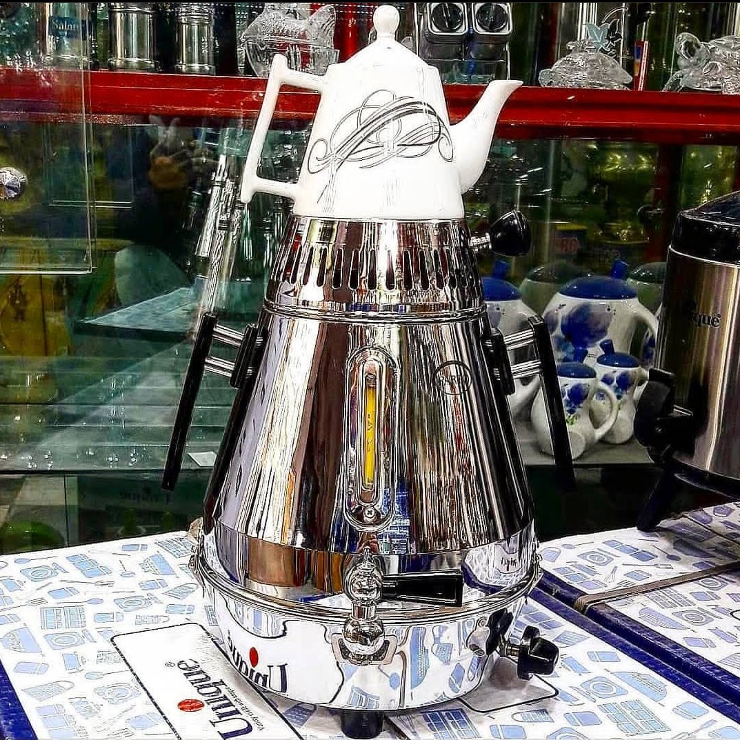 سماور گازی برنجی آبکاری استیل 6 لیتر با نشانگر درجه آب موجود در سماور 
جنس اعلاء و زیبا و منحصربفرد