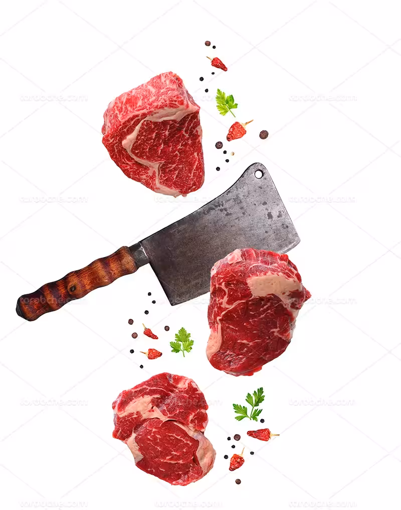 عکس تکه های گوشت قرمز و ادویه | گرافیک با طعم تربچه