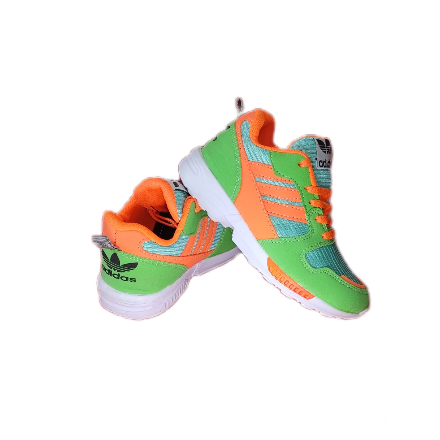 کفش کتونی آدیداس بچگانه پسرانه و دخترانه زیره طبی سبک نرم سایز 31تا35 سبز نارنجی