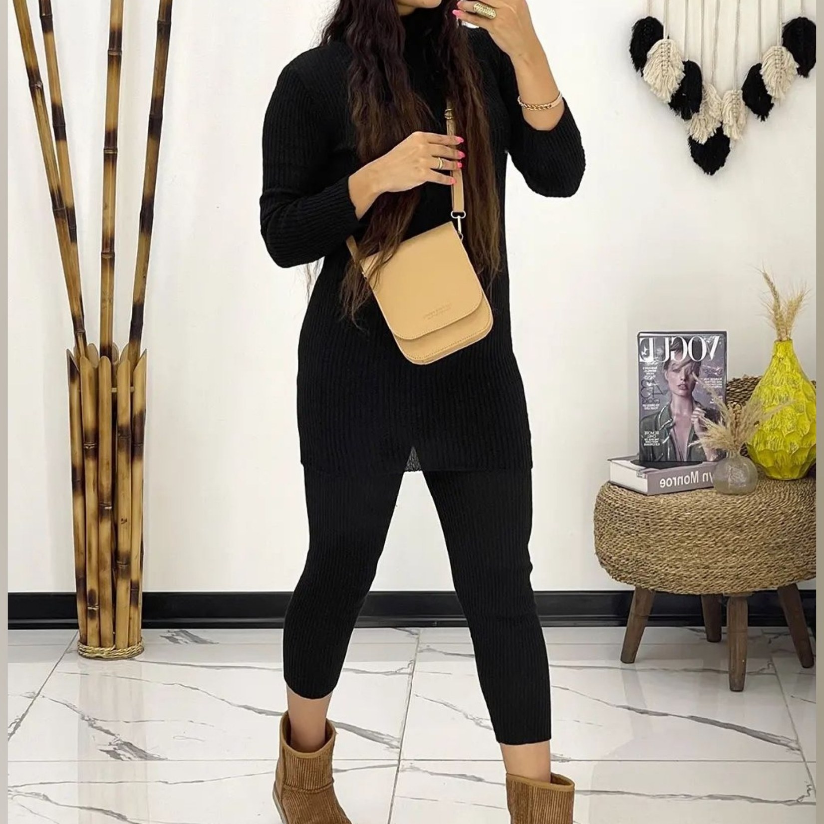 ست یقه اسکی و شلوار بافت الماس                                                  