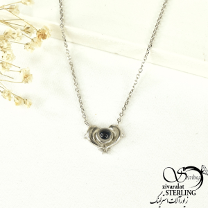 گردنبند قلب دلفینی با نگین تلسکوپی نقره