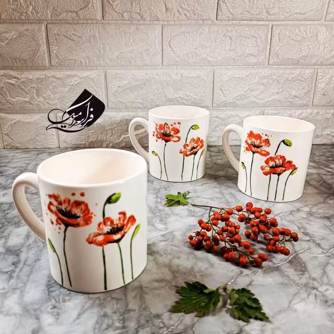 ماگ شقایق سرامیکی نقاشی 