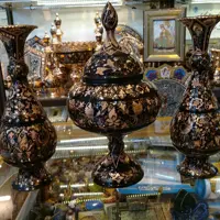 ست گلدان و گزخوری الماس تراش روی مس