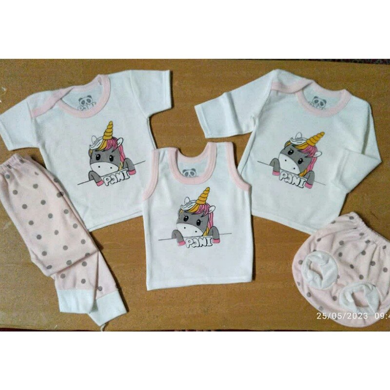 پنج تیکه جعبه ای نوزاد طرح تک شاخ سفید صورتی 