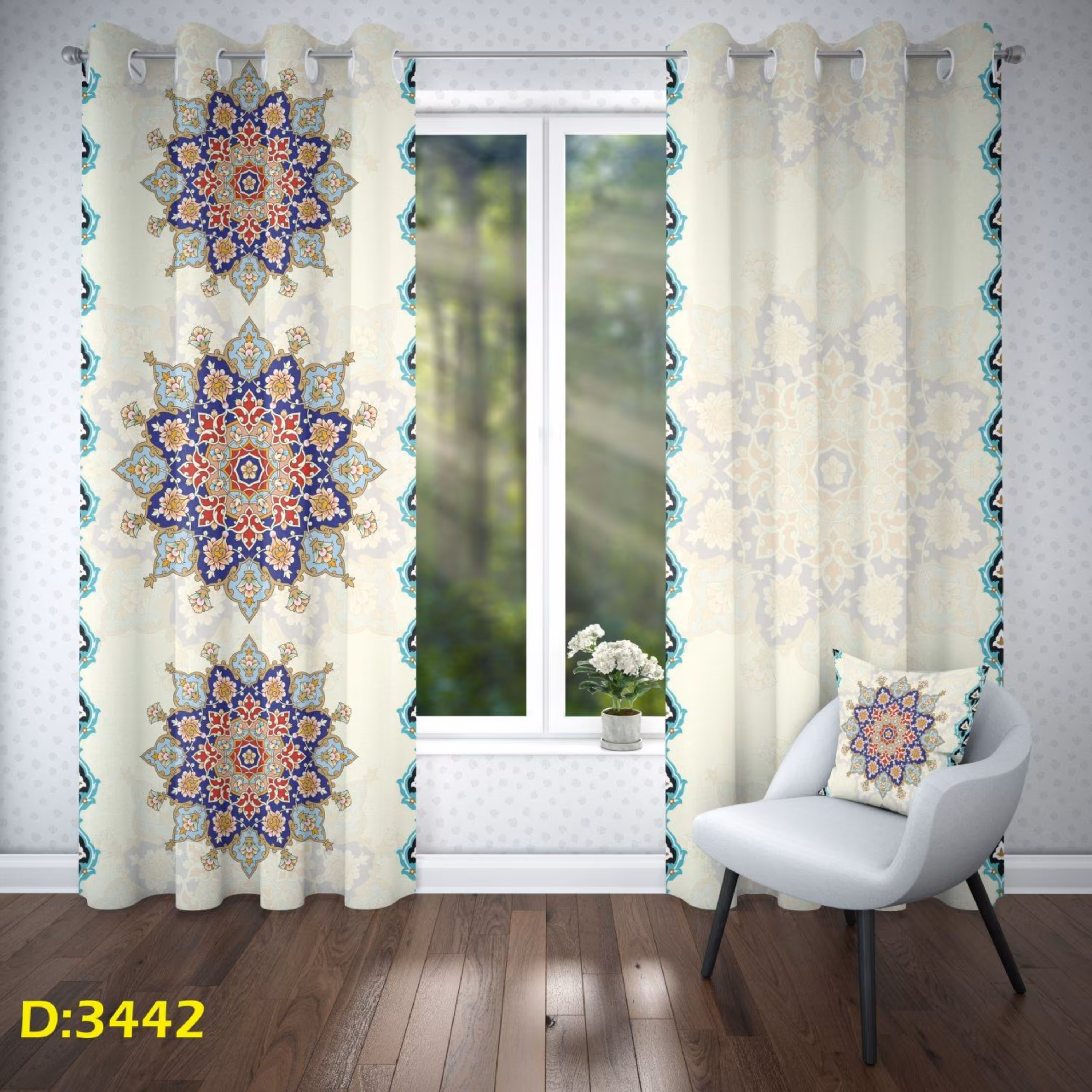 پرده چاپی تصویری - طرح اسلیمی - کد 3442