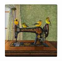 کاشی تزئینی طرح نقاشی چرخ خیاطی و قناری ها کد980