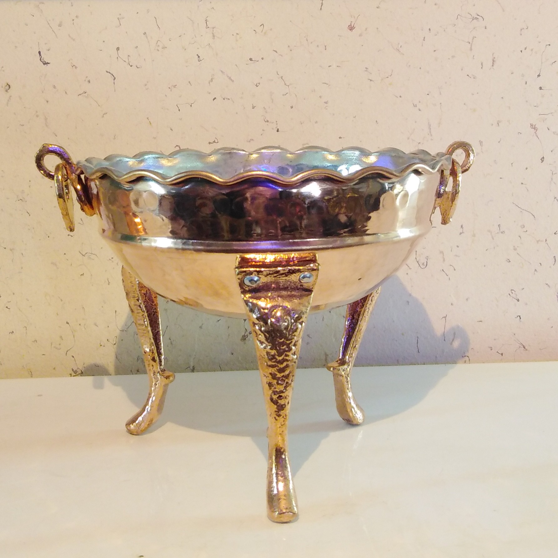 کاسه آجیل مسی سه پایه بلند مدل وارمر 19سانتی