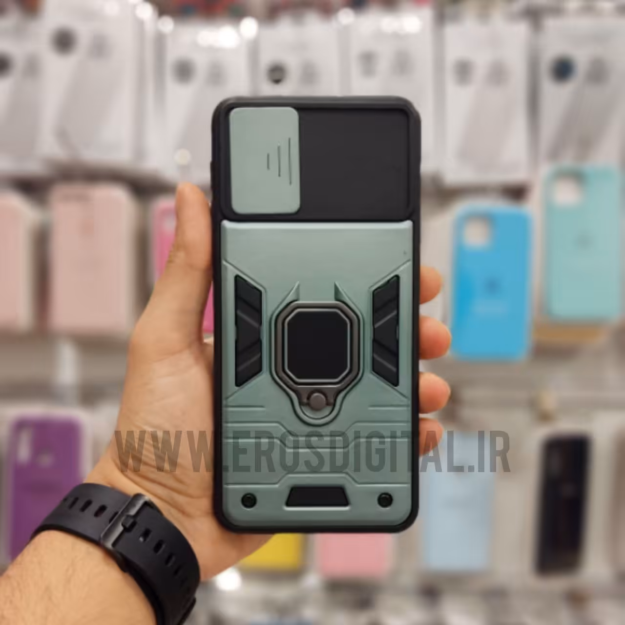 قاب ضد ضربه A22 5G محافظ لنز دار کشویی طرح بتمن - سبز