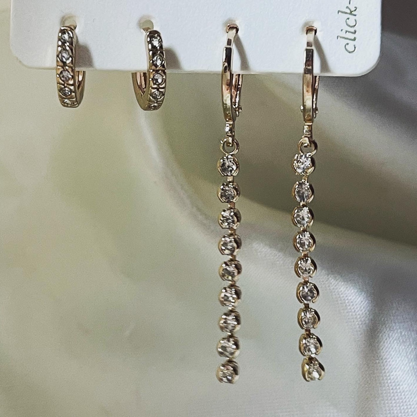 پک گوشواره دو عددی آویز نگین دار و حلقه ای نگین دار