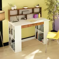 میز تحریر پُرقفسه ابرا (ثابت) - MDF - سفید قهوه ای