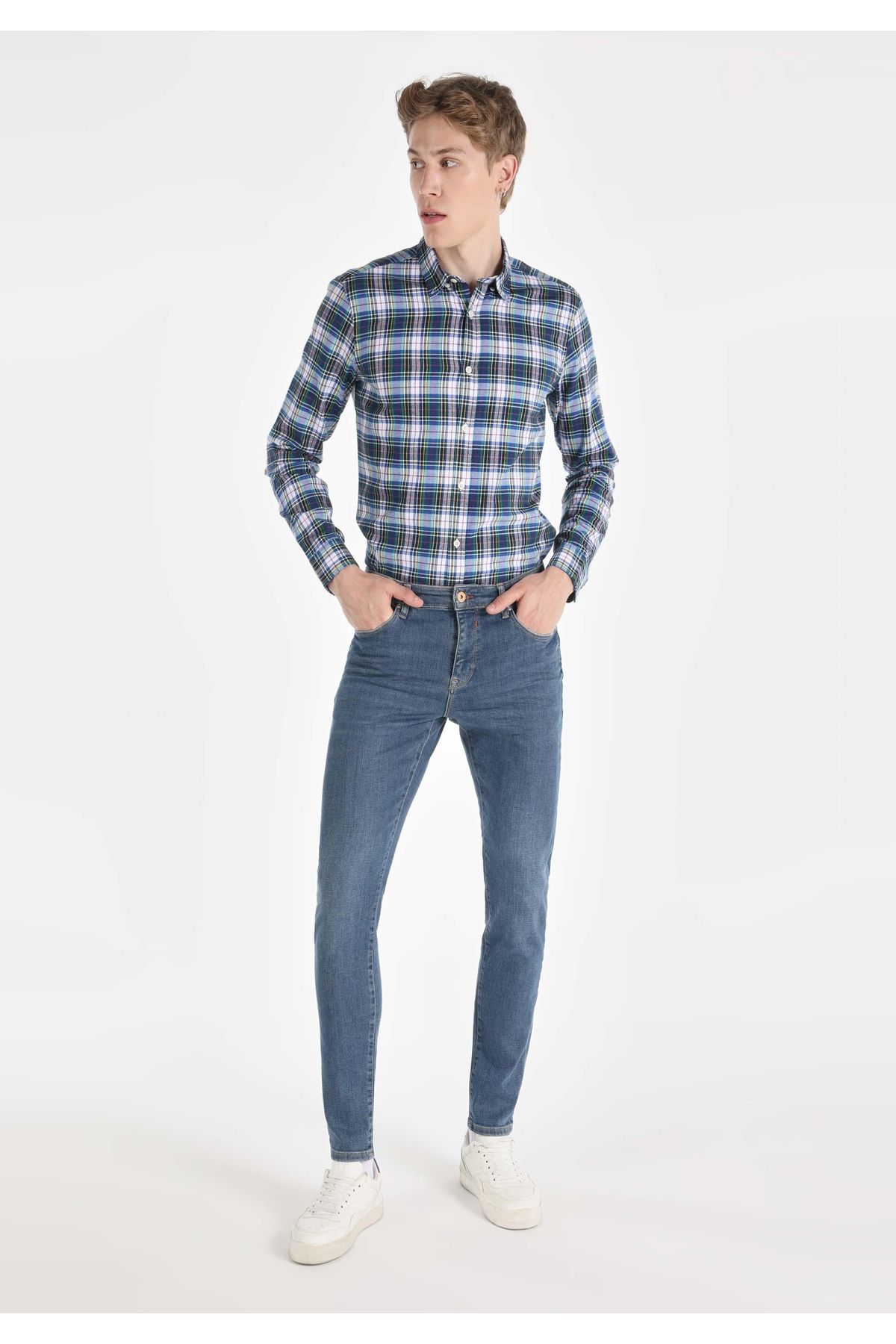 شلوار آبی مردانه 041 دنی Slim Fit کمر کم جین Colin’s