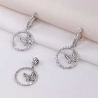 نیم ست پروانه ای نقره عیار 925 طرح طلا سفید کد 16370