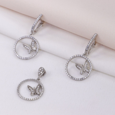 نیم ست پروانه ای نقره عیار 925 طرح طلا سفید کد 16370