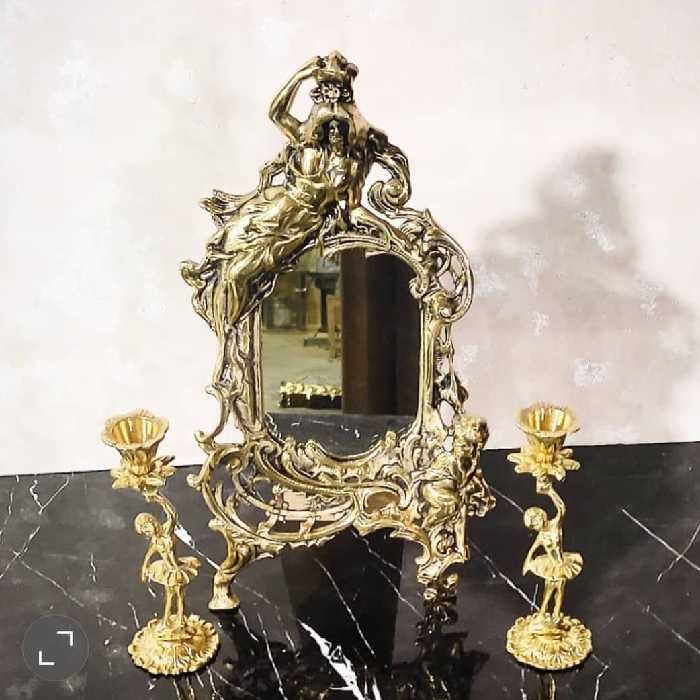 آینه مادر و پسربچه برنزی بسیار زیبا و چشمنواز        