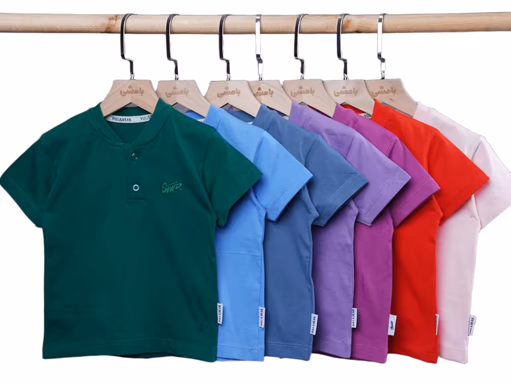 تیشرت یقه ژاپنی جلو دکمه 3 سال طرح گلدوزی شده STWD بامشی bamshi