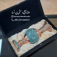 سنبلدان فیروزه کوبی و قلم زنی شده ارتفاع 31 سانتیمتر برند پرنسا