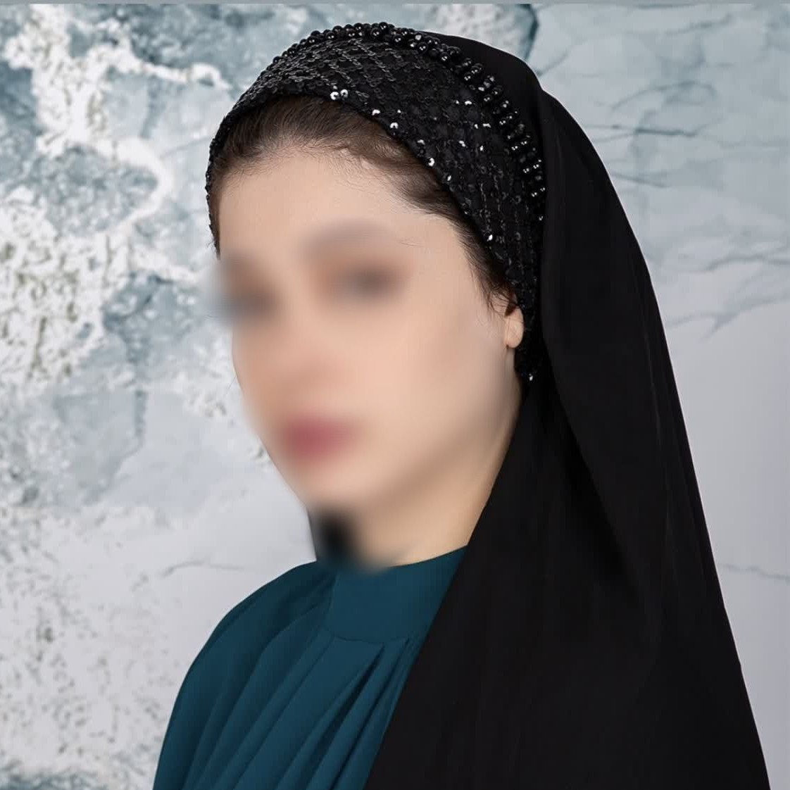 شال مجلسی مشکی هد پولکی با کریستال ومروارید تزئین شده