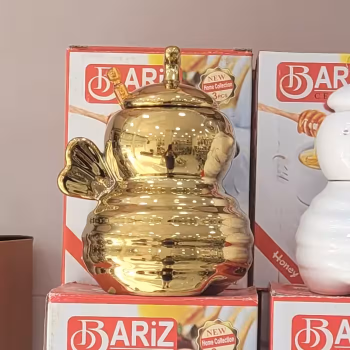 ظرف عسل سرامیکی مدل زنبور رنگ طلایی