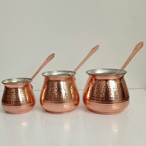 ست کامل قهوه جوش مسی نانو شده دسته مسی سه سایز