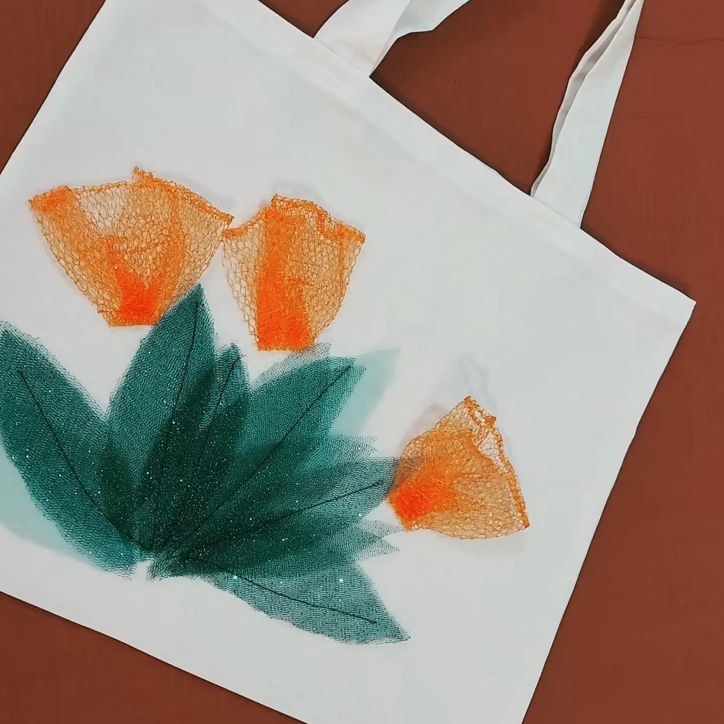 کیف دخترانه تودوزی گل نارنجی