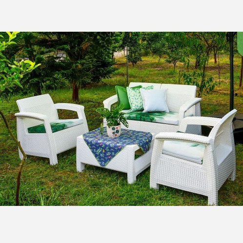 مبل حصیری چهار نفره پلیمری همراه جلو مبلی (پس کرایه)