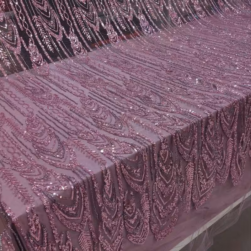 پارچه دانتل توری مجلسی فول کار شده کریستالی طرح گوشواره ای