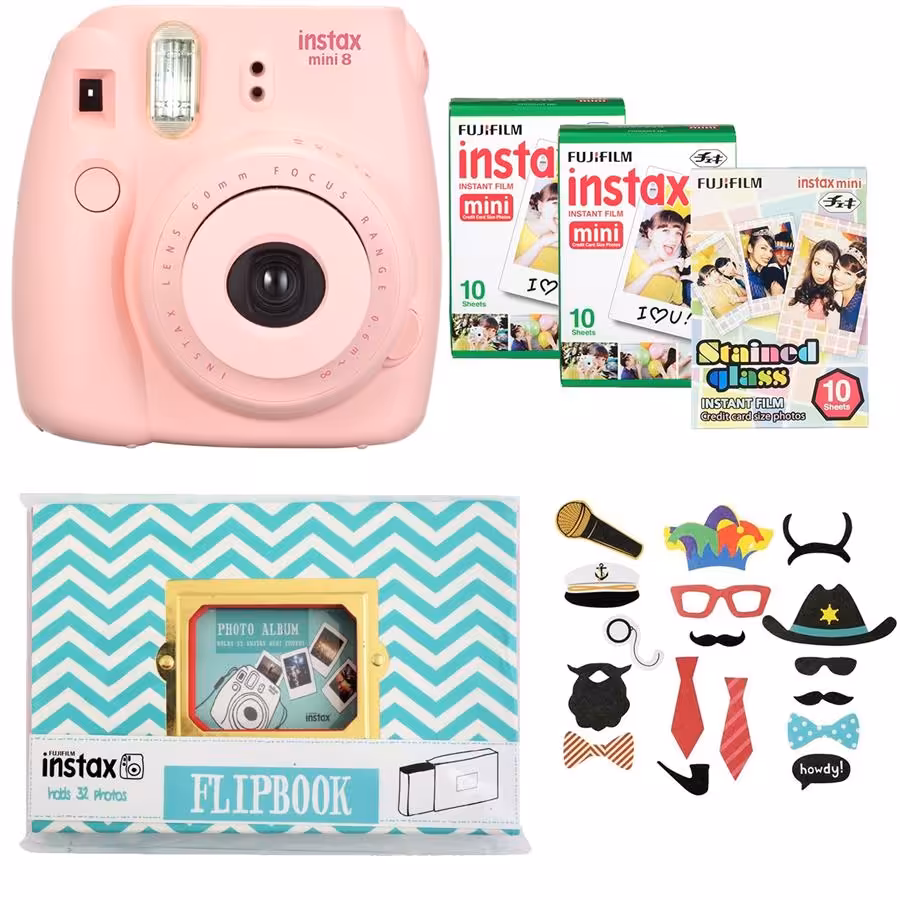 دوربين عکاسي چاپ سريع فوجي فيلم مدل Instax Mini 8 به همراه آلبوم، سه بسته کاغذ چاپگر و برچسب عکس